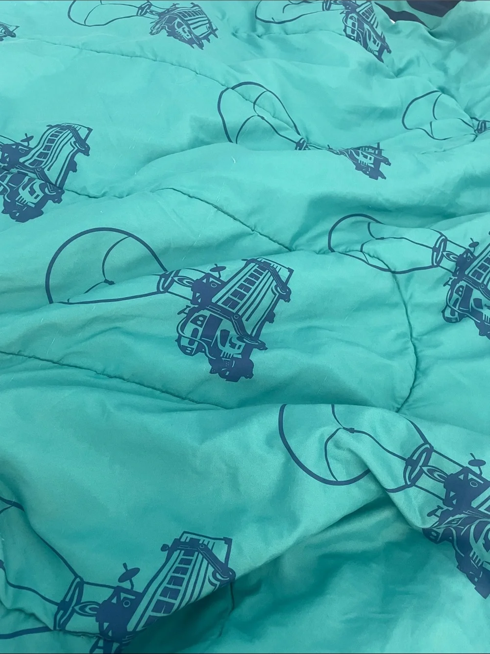 FortNite-Blue Hot Air Balloon & Bus Pattern Comforter - Blue Reversible